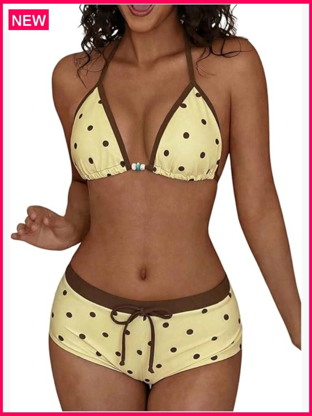 Polka Dot Halter Triangle Bikini Set with Boy Shorts 2 Piece Swimsuit